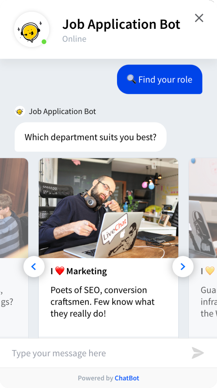 Job Application Template - ready-tu-use ChatBot template widget