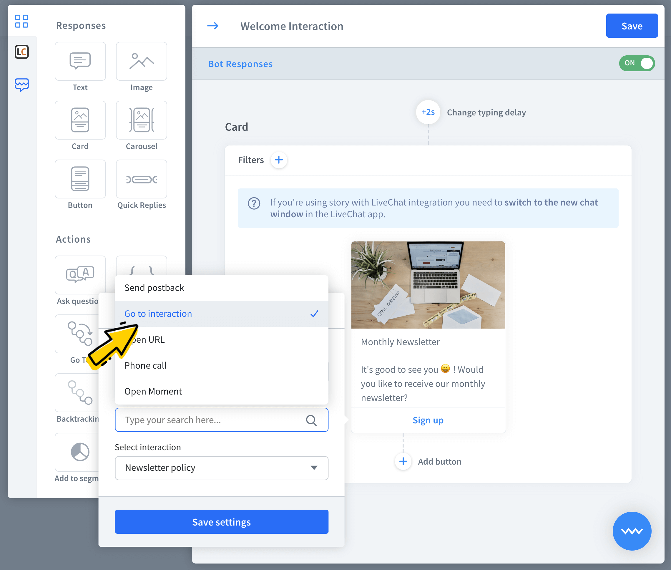 Select Go to as a button type.
