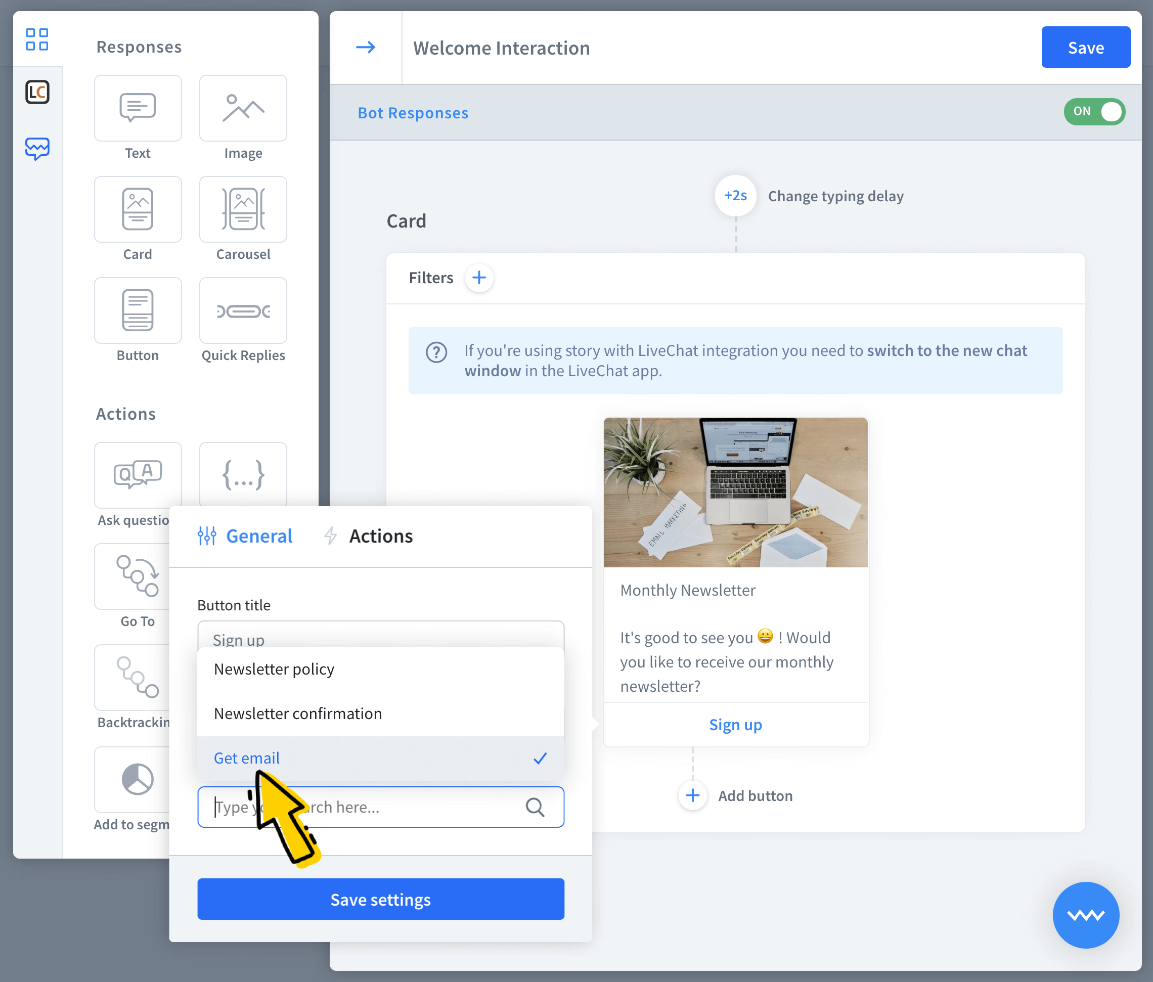 Select an interaction triggered by the button