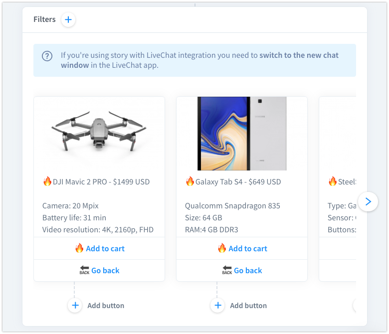 Product lists in the Ecommerce Template