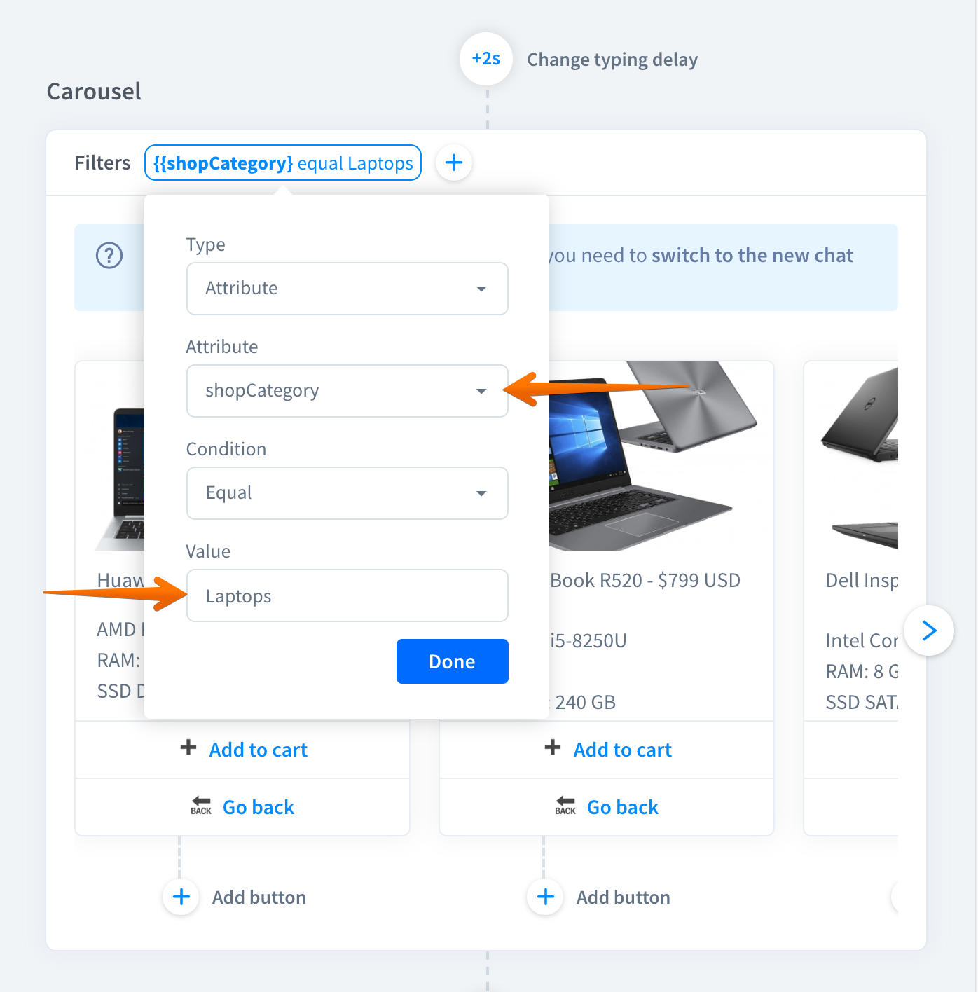 Setting up filters for products
