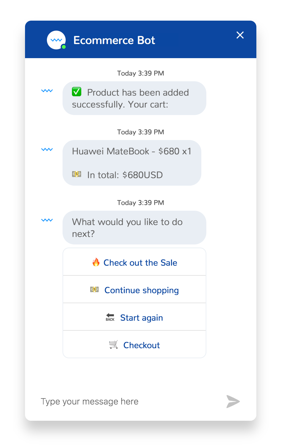 Order summary for Ecommerce Bot