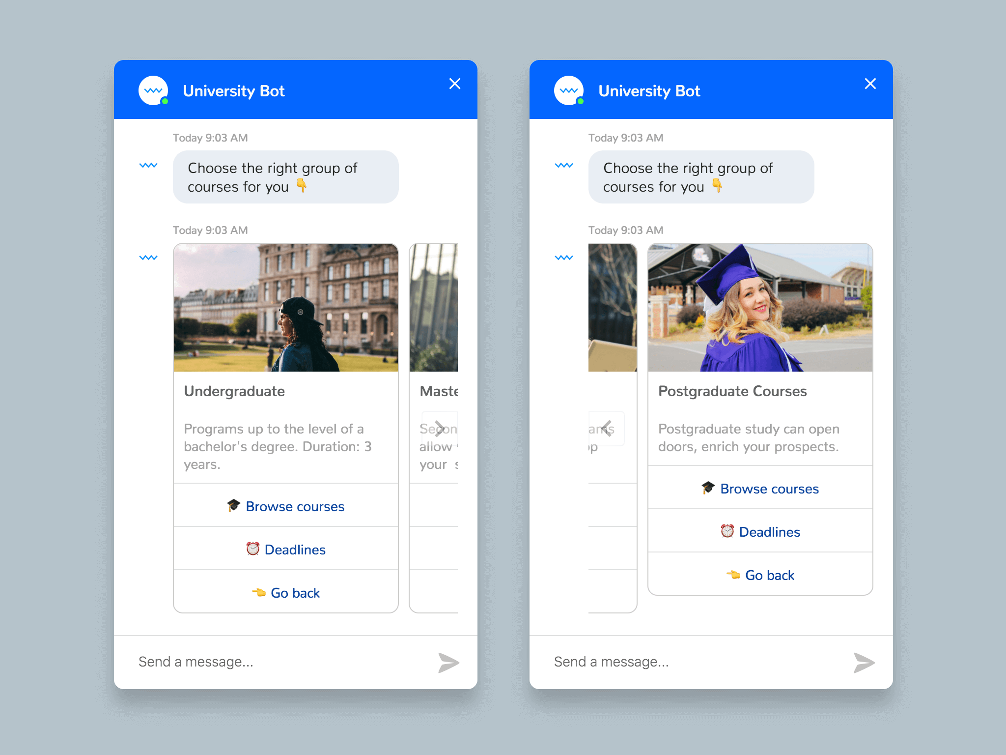 Conversational contact form for universities - chatbot template for universities