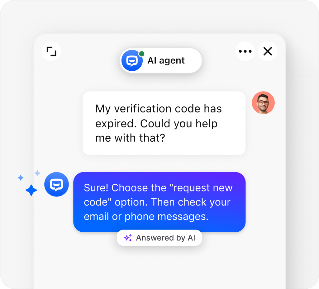 AI chatbot answering customer's question about verification code expiration.
