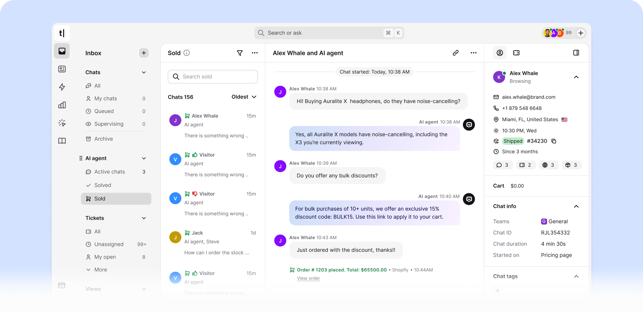 ChatBot AI agent workspace for sales lead qualification conversations