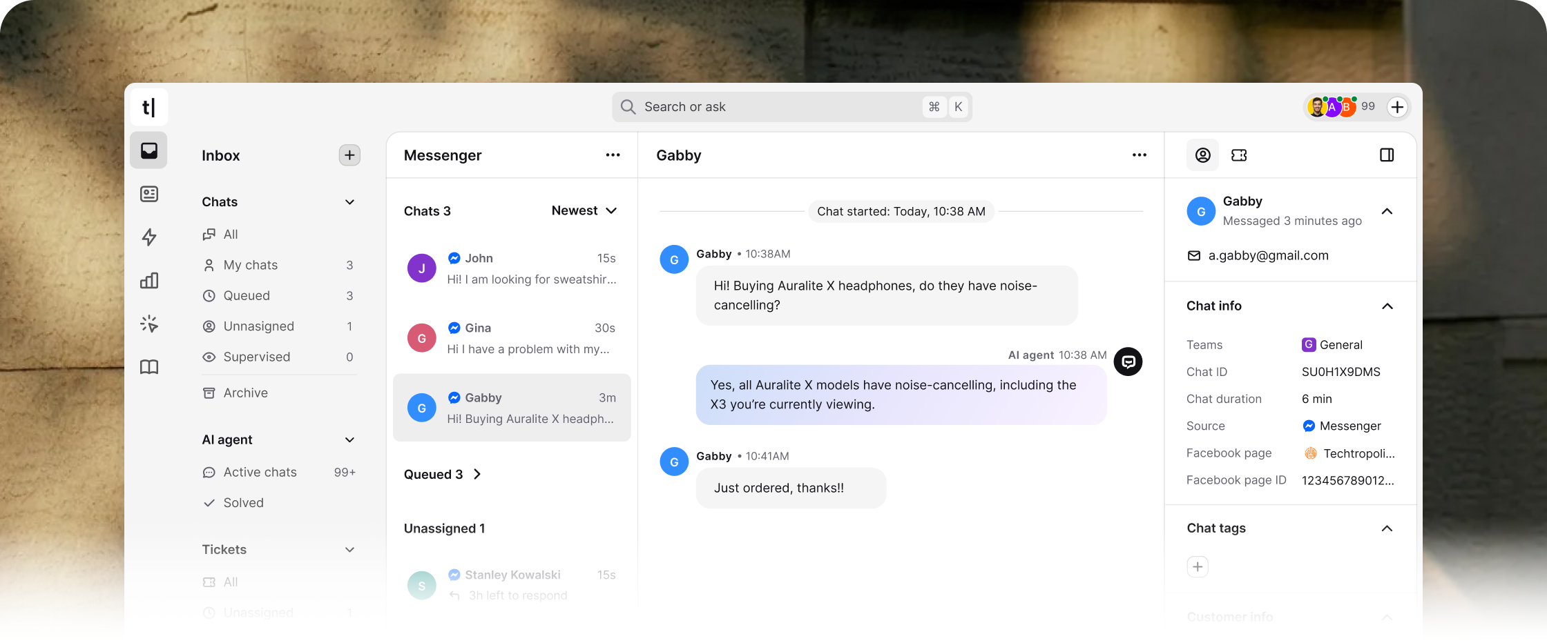 Bring Messenger chats into your inbox – Text App showing Facebook Messenger conversations