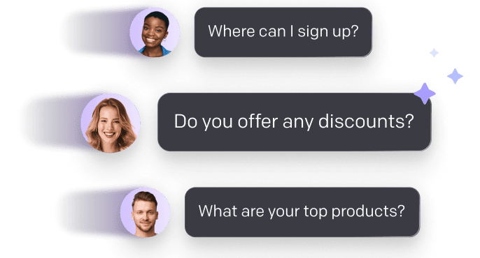 Ecommerce chatbot handling common customer inquiries including sign up questions, discount offers, and product recommendations from online shoppers