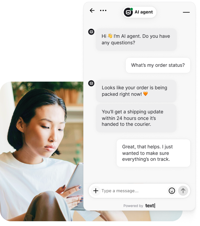 AI chatbot for ecommerce showing order tracking conversation with online shopper using natural language processing to provide instant responses about shipping status