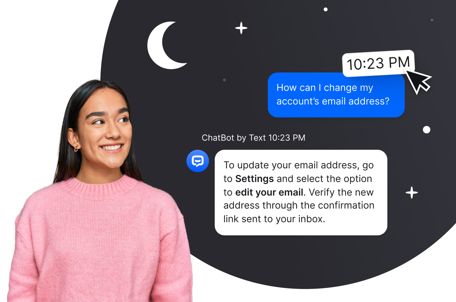 AI-powered customer service chatbot. Demonstrates how conversational AI provides instant answers, accurate responses, and self-service options that improve customer support, reduce repetitive tasks for human agents, and enhance customer satisfaction across multiple channels.